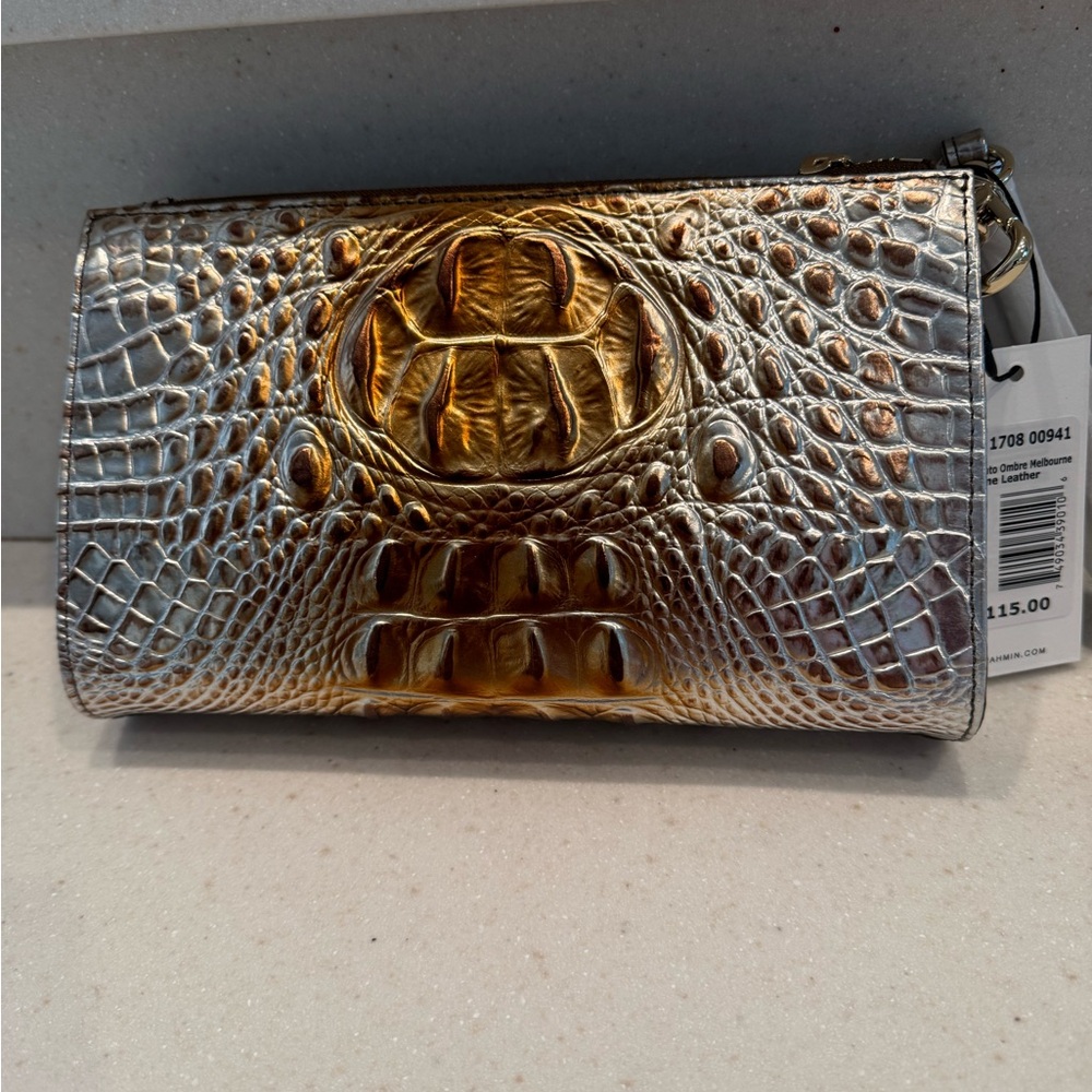 Brahmin Silver and Gold Embossed Leather Bag
